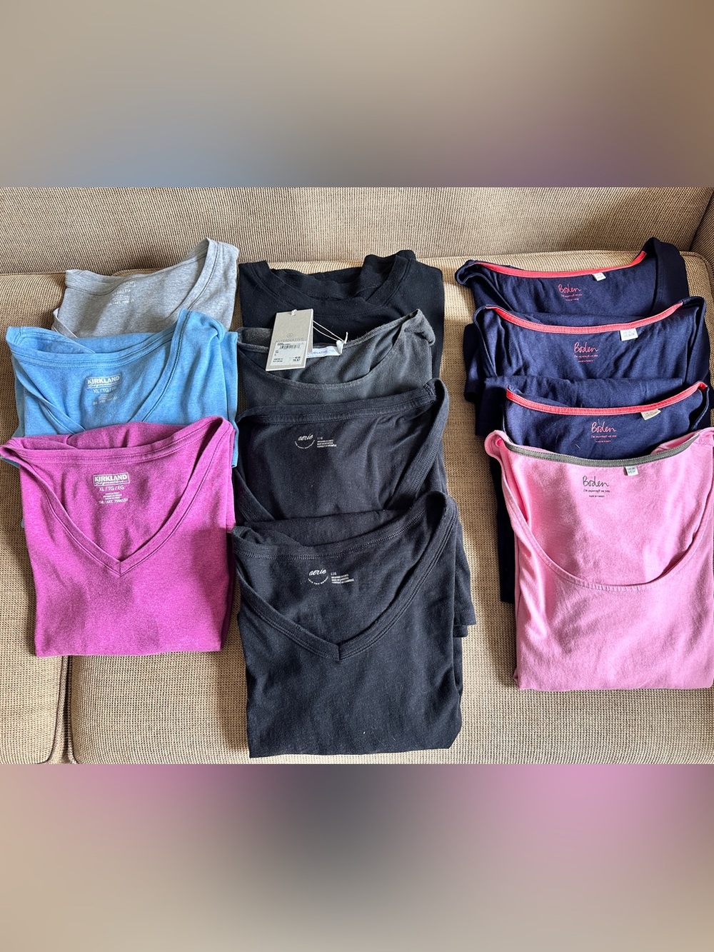 Women’s L/XL 14/16/18 short sleeve shirt lot Boden, Kirkland pima, Aerie, Nord